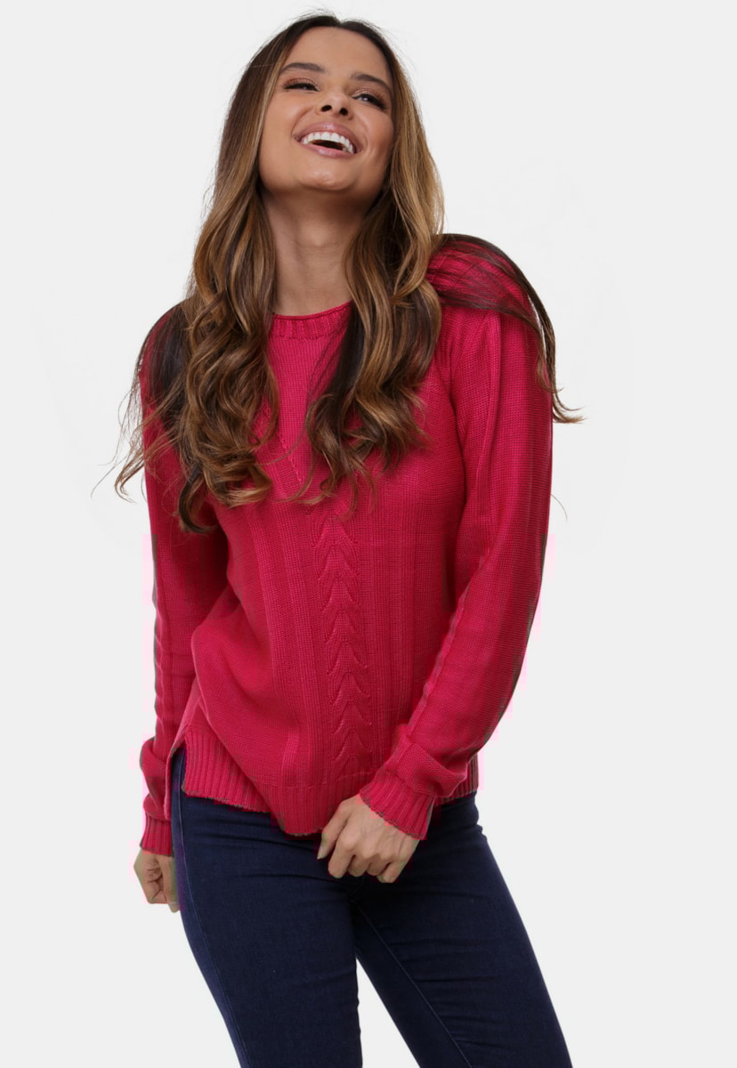 Blusa Anitta Pink Tricot Com Trança No Meio de Tricô Mullet Feminina Pink