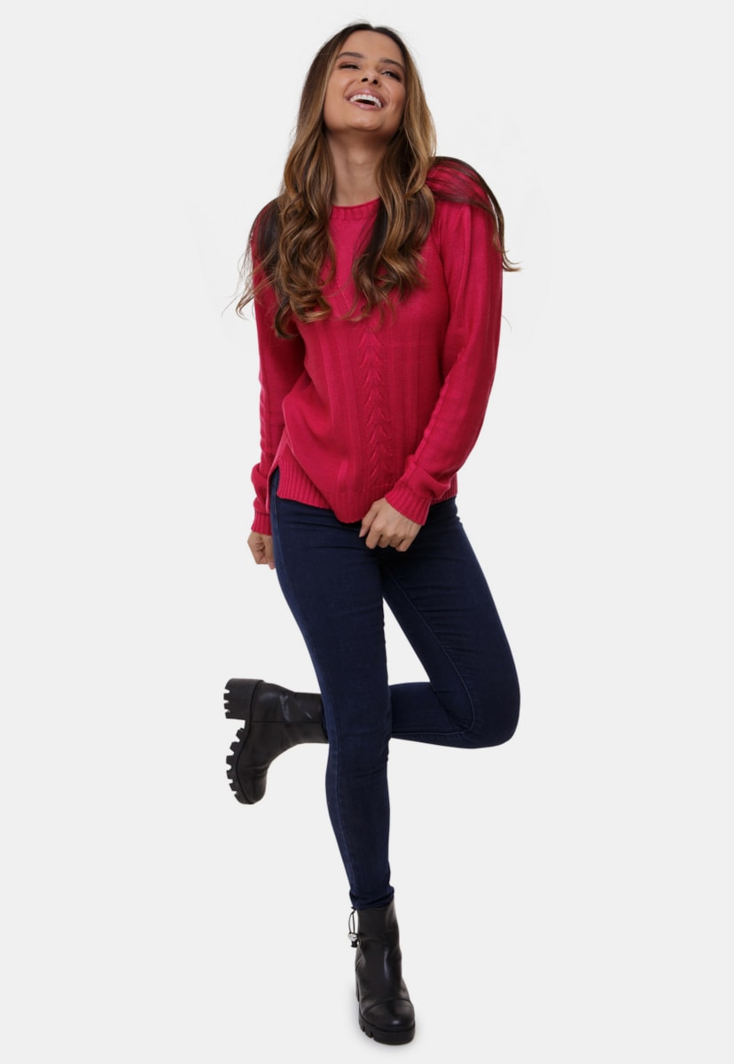 Blusa Anitta Pink Tricot Com Trança No Meio de Tricô Mullet Feminina Pink