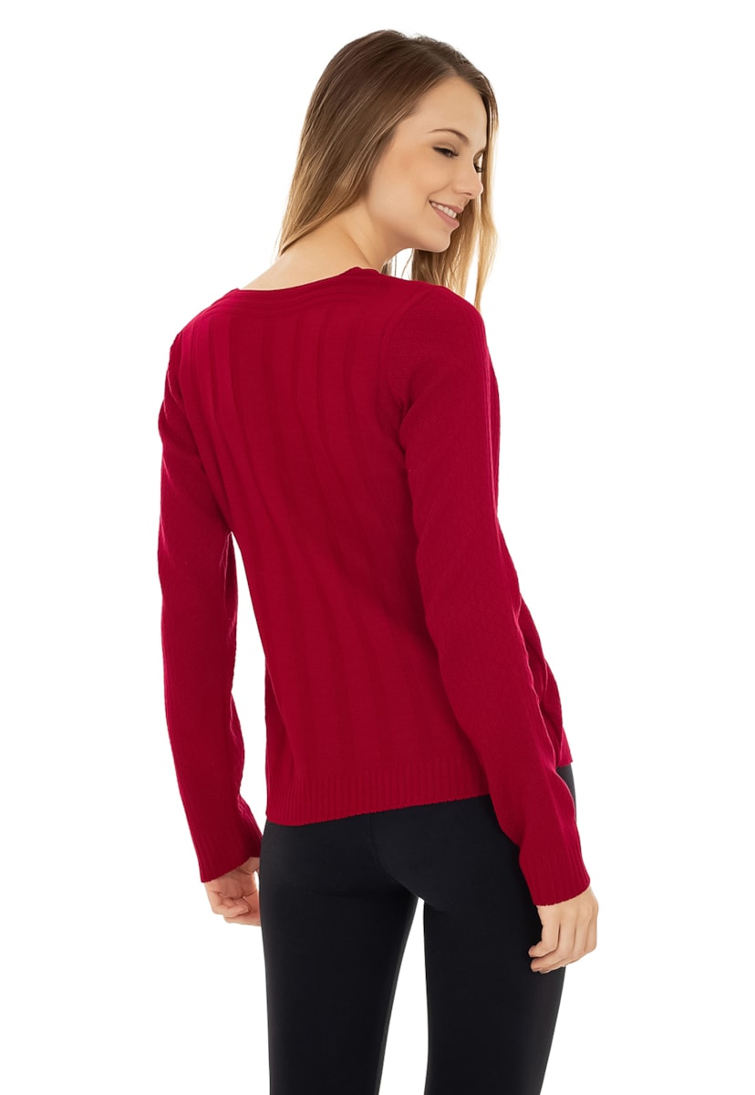 Blusa Básica Pink Tricot Manga Longa de Tricô Feminina Vermelho