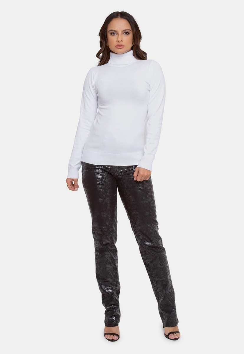 Blusa Cacharrel Pink Tricot de Tricô Manga Longa Feminina Branco