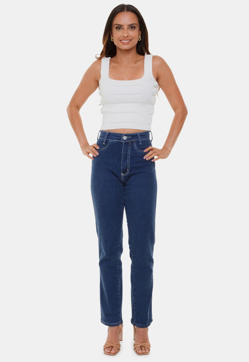 Blusa Cropped Bandagem Pink Tricot Top Com Alças de Tricô Modal Isis Feminino Branco