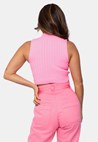 Blusa Cropped de Tricô Canelado Pink Tricot e Gola Alta Feminino Rosa Tânia