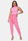 Blusa Cropped de Tricô Canelado Pink Tricot e Gola Alta Feminino Rosa Tânia