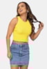 Blusa Cropped Pink Tricot de Tricô Modal Canelado e Decote Redondo Feminino Amarelo Alfreda