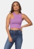 Blusa Cropped Pink Tricot Modal Detalhe no Ombro Feminino Lilás Alberta