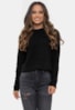 Blusa Cropped Pink Tricot Sandra Manga Longa e Tricô Mousse Liso Feminino Preto