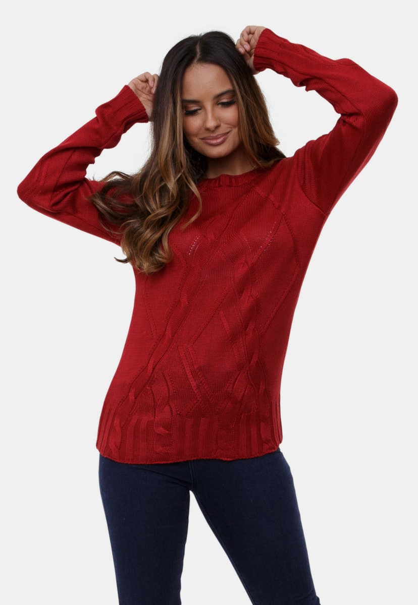 Blusa De Tricô Bianca Pink Tricot Com Trança E Gola Redonda Feminina Vermelho