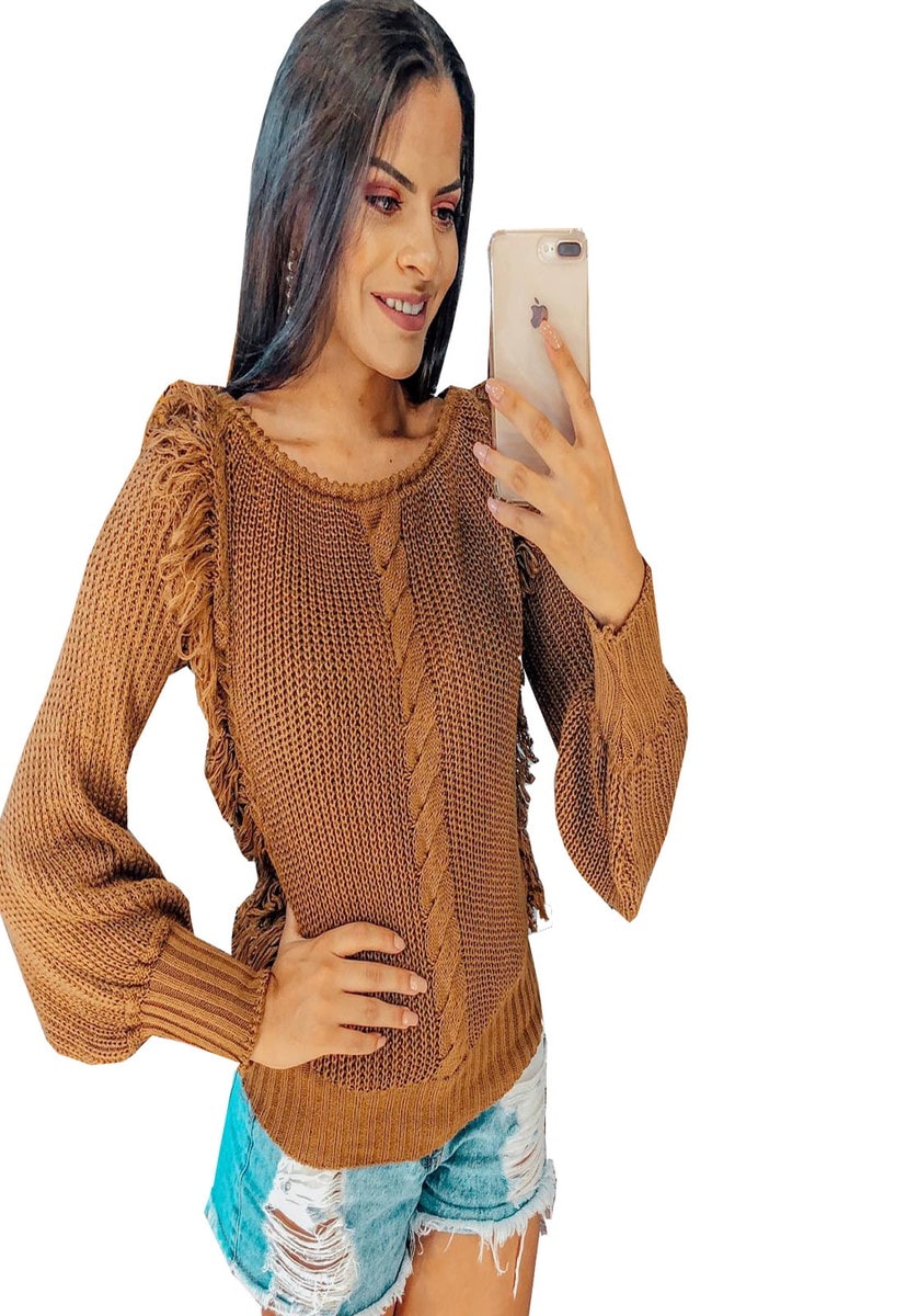 blusa tricot com franja