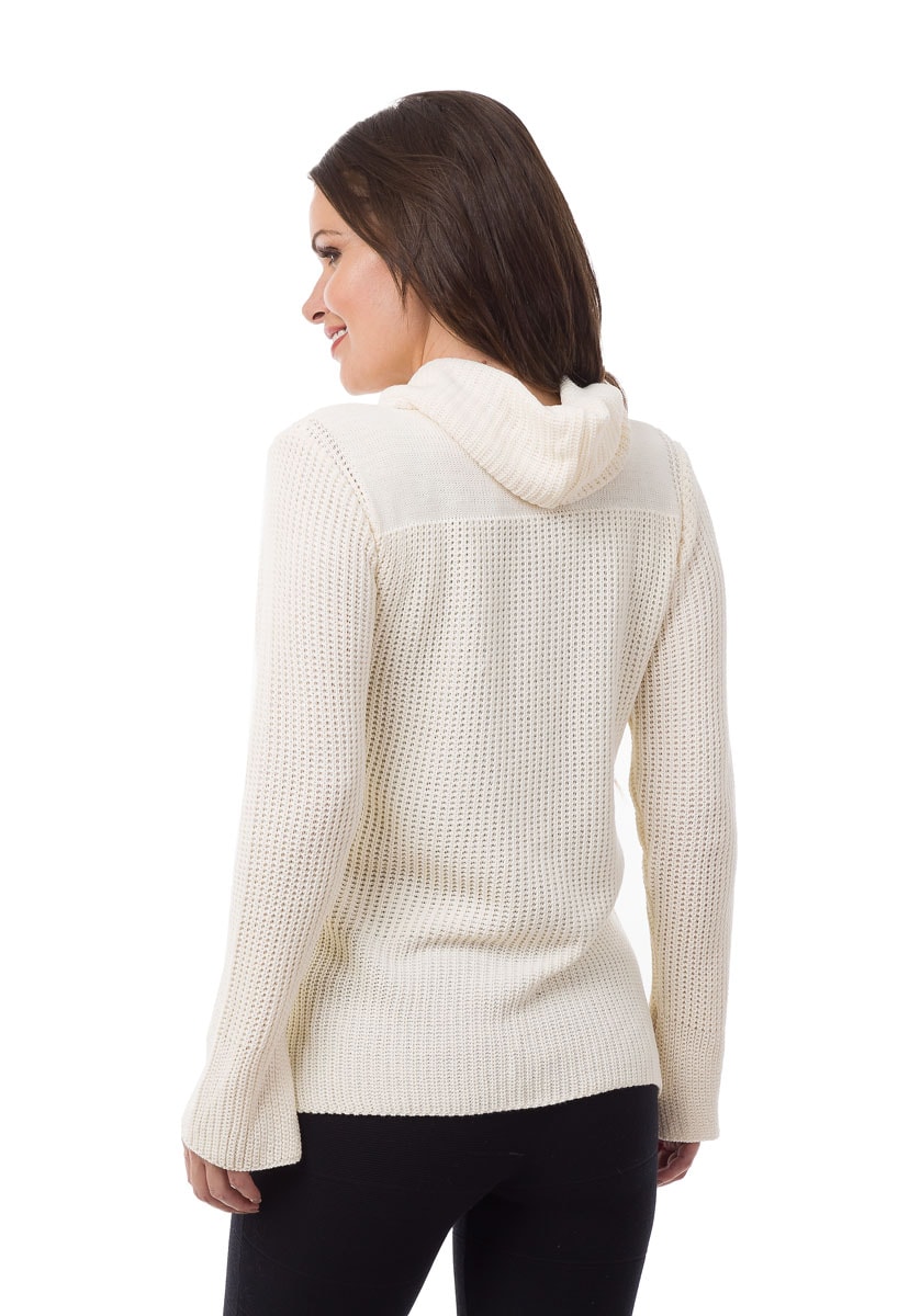 Blusa de Tricô Pink Tricot Manga Longa Cacharrel Feminina Creme