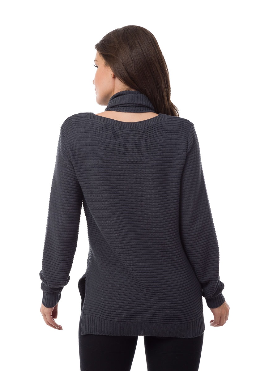 Blusa de Tricô Pink Tricot Manga Longa com Cachecol Feminina Azul Marinho