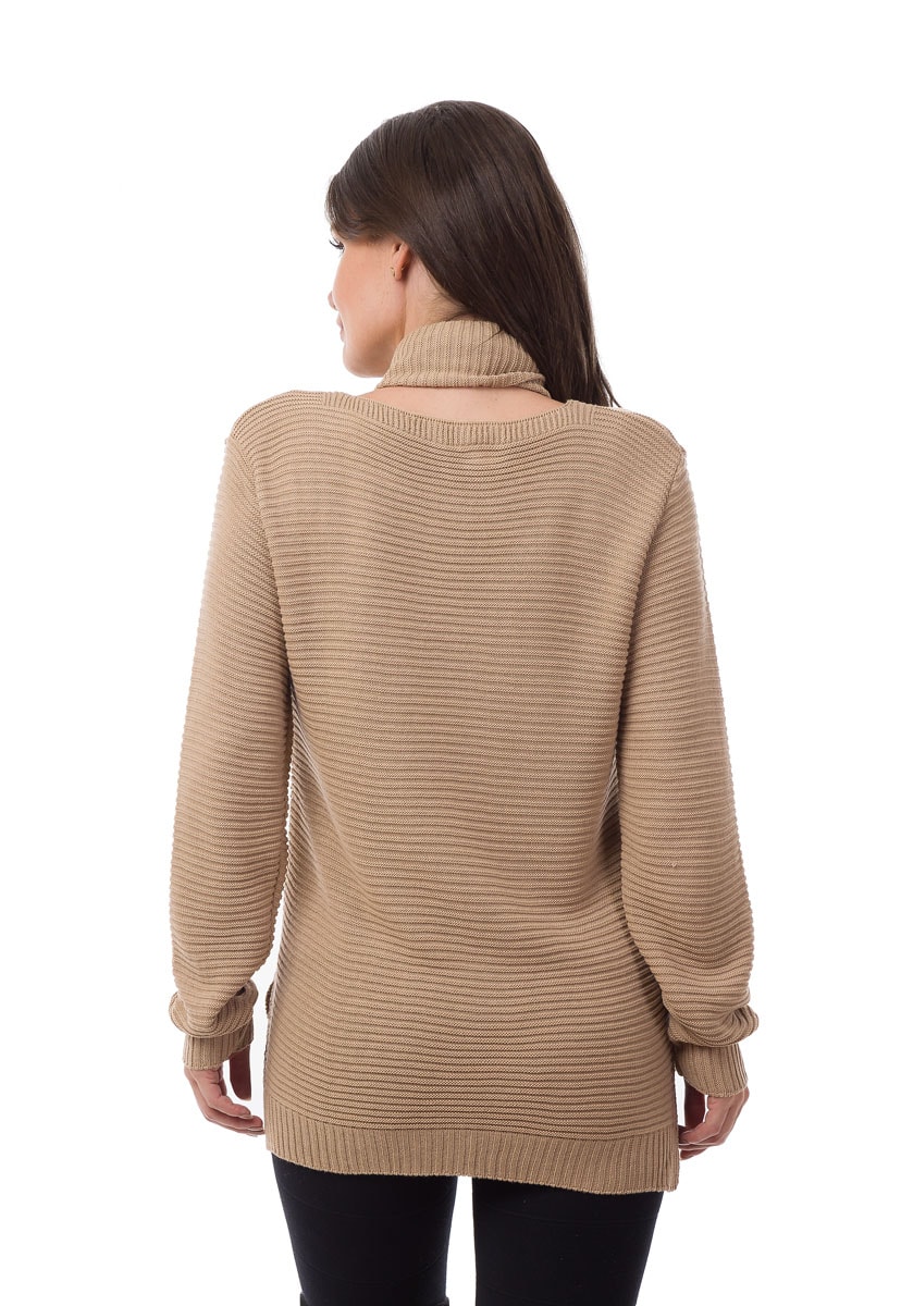 Blusa de Tricô Pink Tricot Manga Longa com Cachecol Feminina Bege