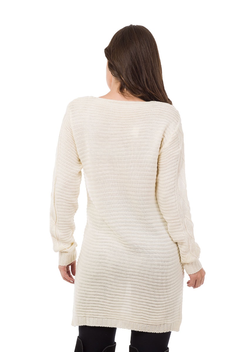 Blusa de Tricô Pink Tricot Manga Longa Mullet com Detalhes Trançados Feminina Off White