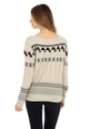 Blusa de Tricô(Tricot) Manga Longa Estampa Étnica Tribal Feminino Bege