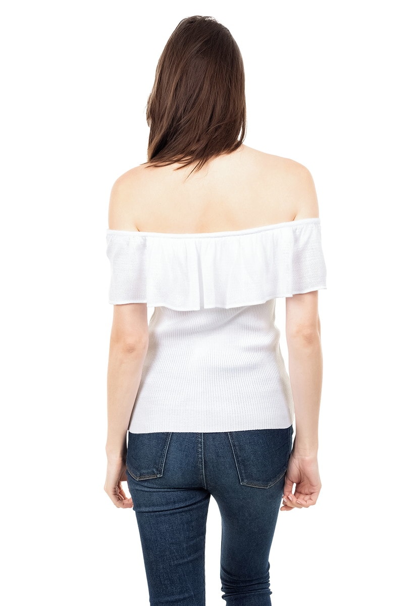 Blusa de Tricot Ciganinha Ombro a Ombro Canelada Feminina Branco