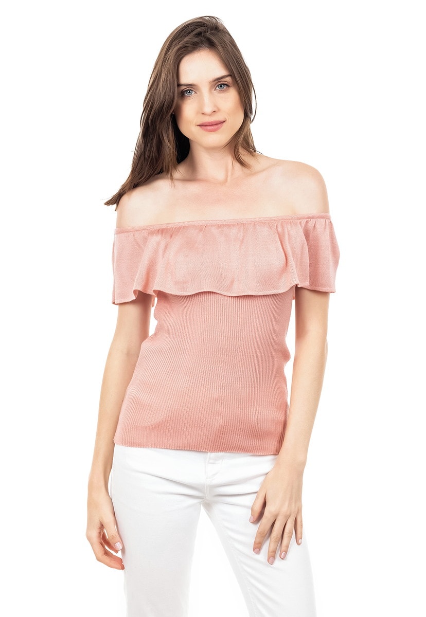 blusa tricot canelado ombro a ombro