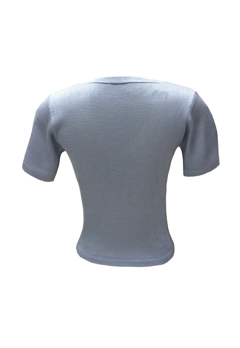 Blusa de Tricot Manga Curta com Detalhe em Nó Feminino Azul Claro