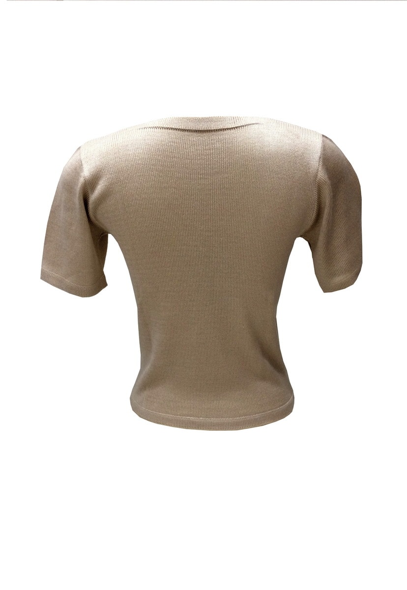 Blusa de Tricot Manga Curta com Detalhe em Nó Feminino Bege