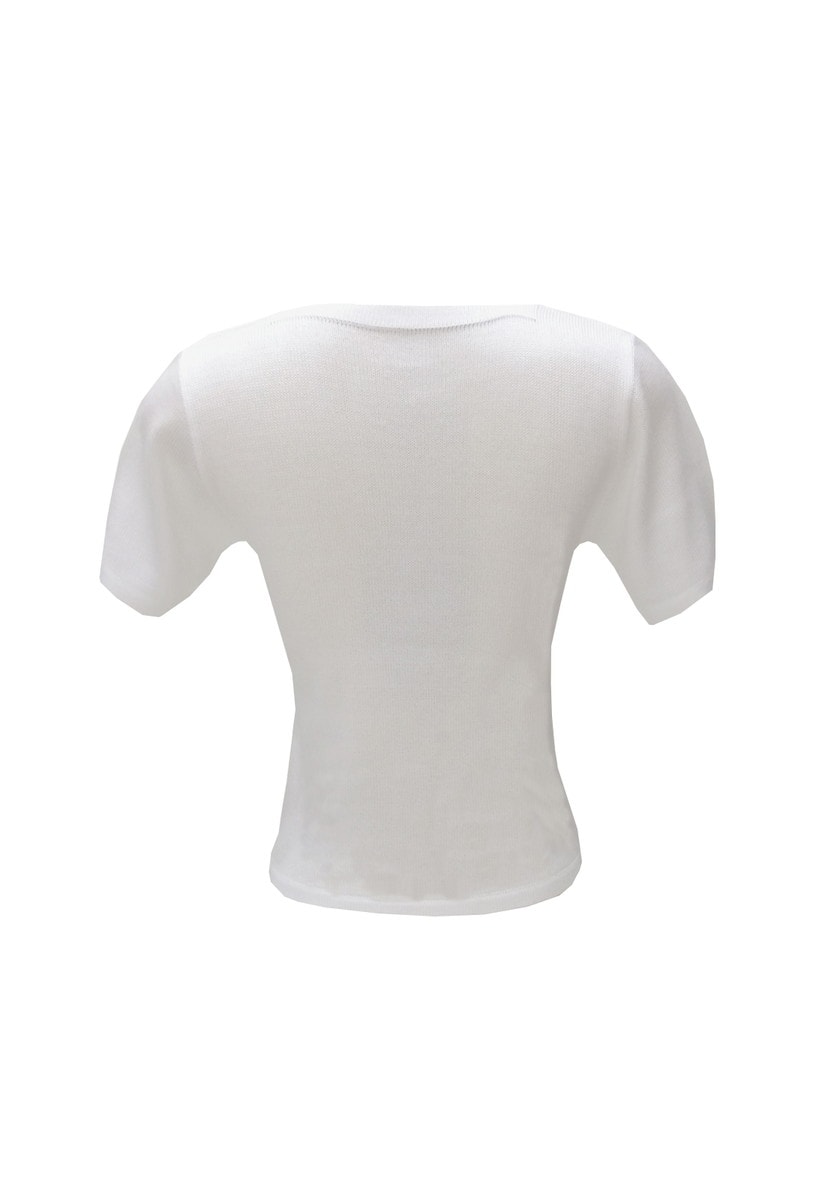 Blusa de Tricot Manga Curta com Detalhe em Nó Feminino Branco