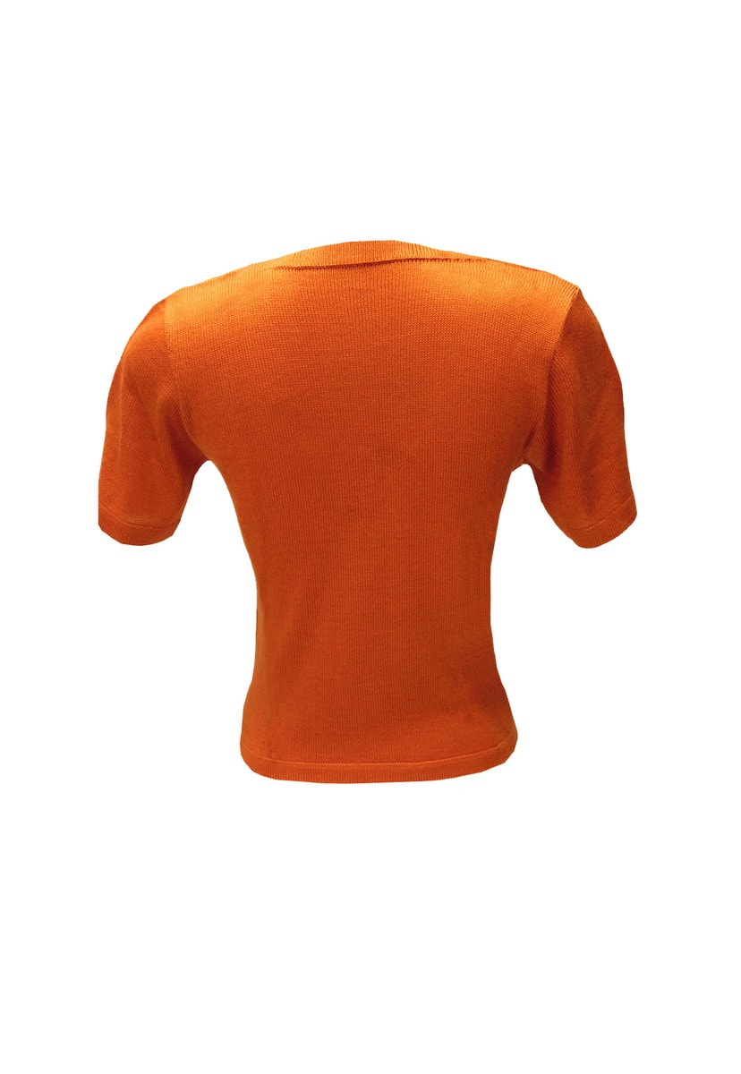 Blusa de Tricot Manga Curta com Detalhe em Nó Feminino Ferrugem