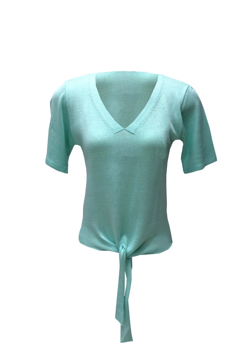Blusa de Tricot Manga Curta com Detalhe em Nó Feminino Verde Claro