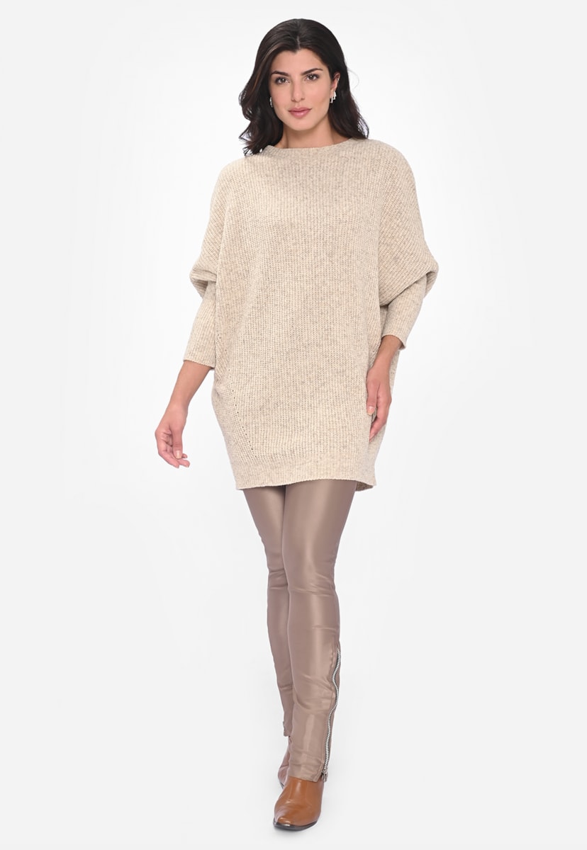 Blusa Feminina Vest Legging de Tricot Manga Longa Inverno Bege