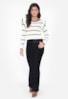 Blusa Listrada Feminina Manga Longa Babado de Tricot Modal Branca