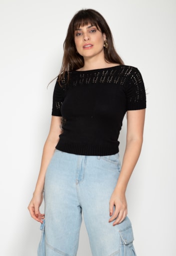 Blusa Manga Curta Casual de Tricô Modal Pink Tr...