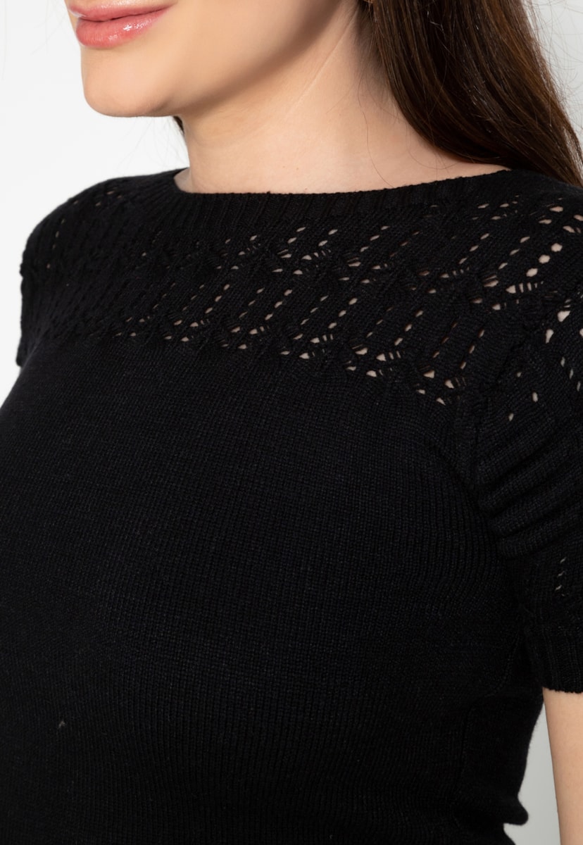 Blusa Manga Curta Casual de Tricô Modal Pink Tricot Feminina Preto