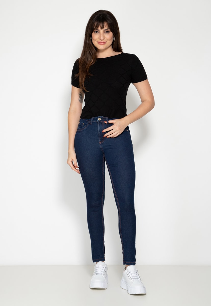 Blusa Manga Curta Tricô Modal Fashion Pink Tricot Feminina Preto