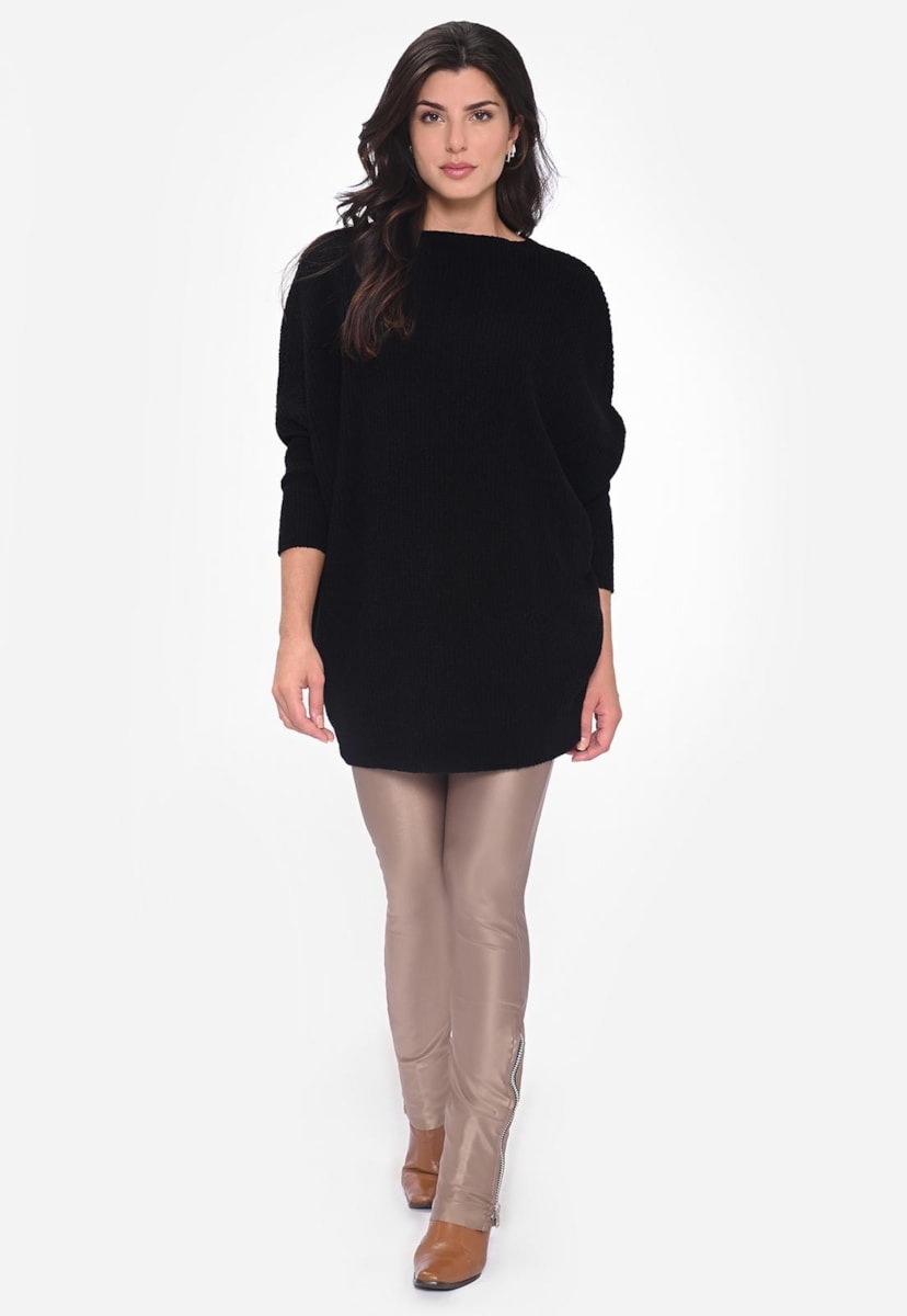 Blusa Maxi Pull de Tricot Mousse Feminina Manga Morcego Preto