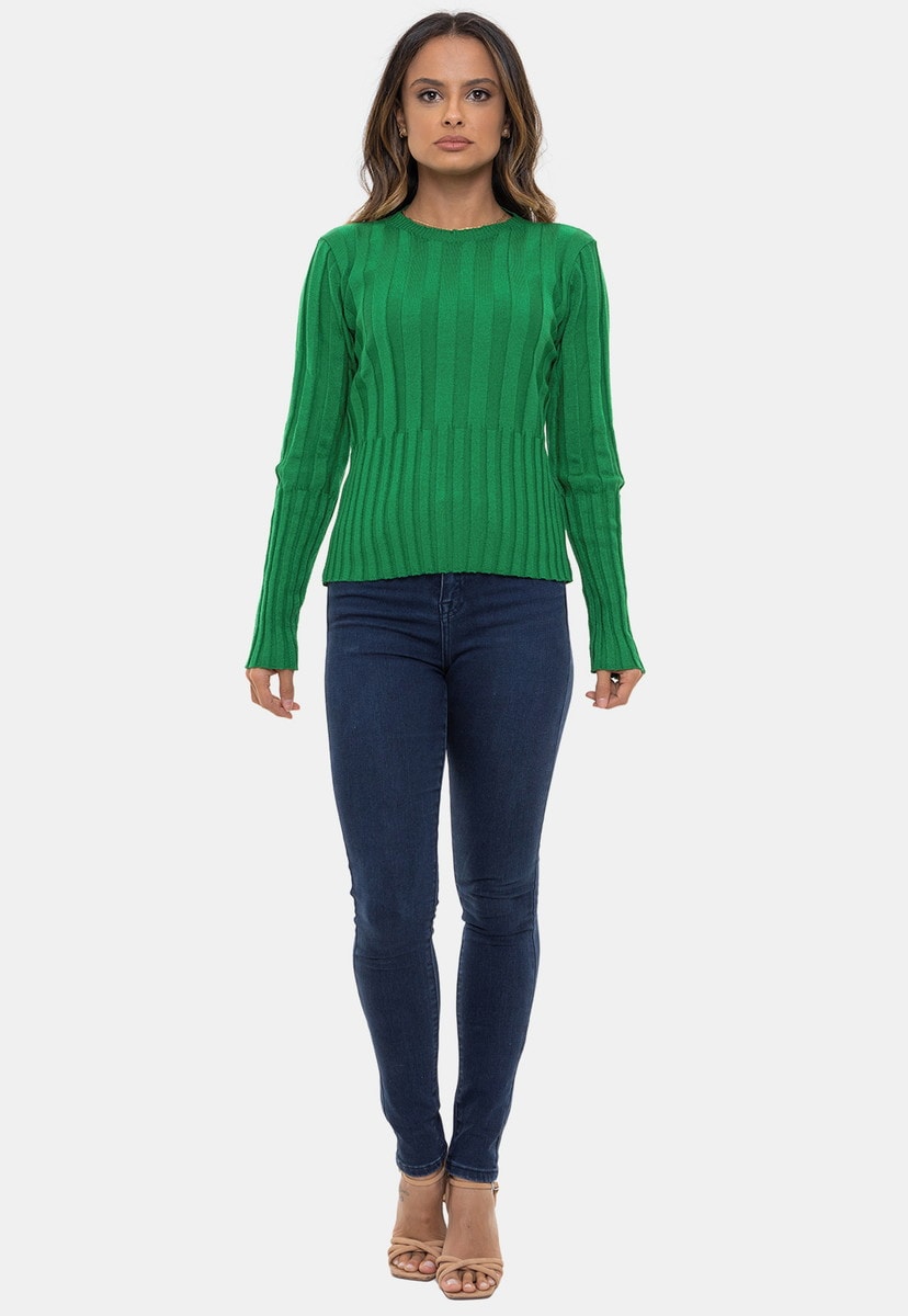Blusa Pink Tricot Básica de Tricô Modal Canelado e Manga Longa Thalita Feminina Verde
