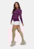Blusa Pink Tricot de Tricô Listras Manga Bufante Feminina Violeta