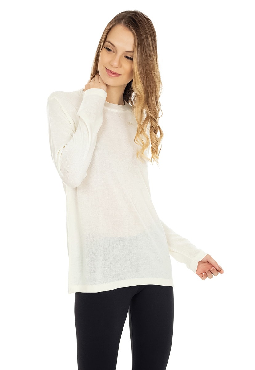 Blusa Pink Tricot Manga Longa Cacharrel Gola Redonda Feminino Off White