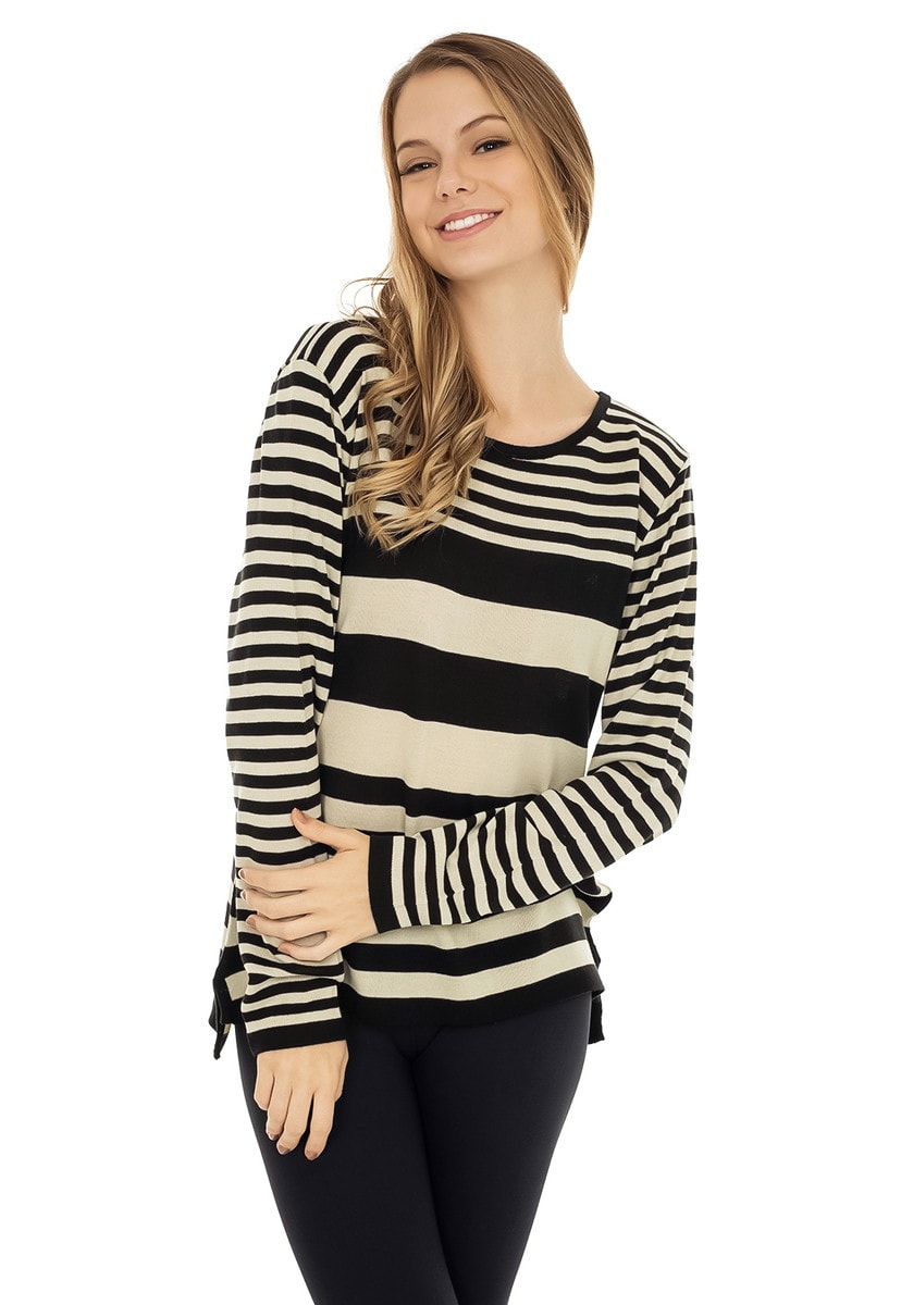 Blusa Pink Tricot Manga Longa Flamme Mullet Listrada Feminino Preto