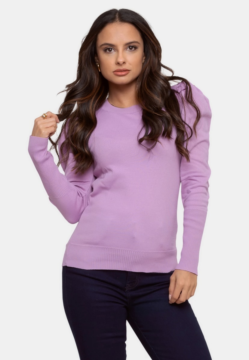 Blusa Pink Tricot Manga Longa Princesa de Tricô Feminina Lilás