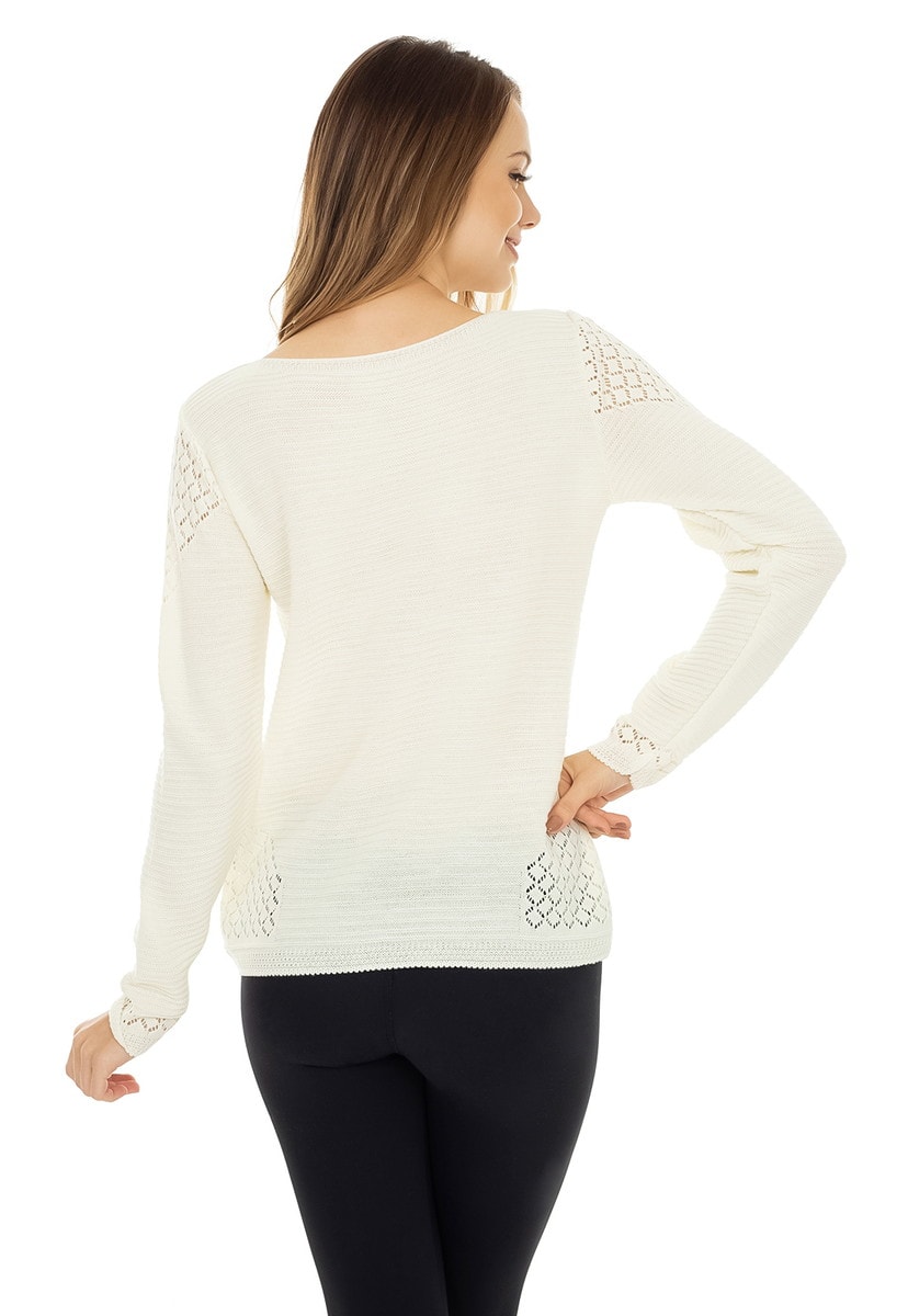 Blusa Pink Tricot Manga Longa Rendada e Gola Redonda Feminina
