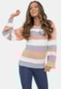 Blusa Pink Tricot Rachel Com Listras de Tricô Fang e Manga Bufante Feminina Cinza/Rosê