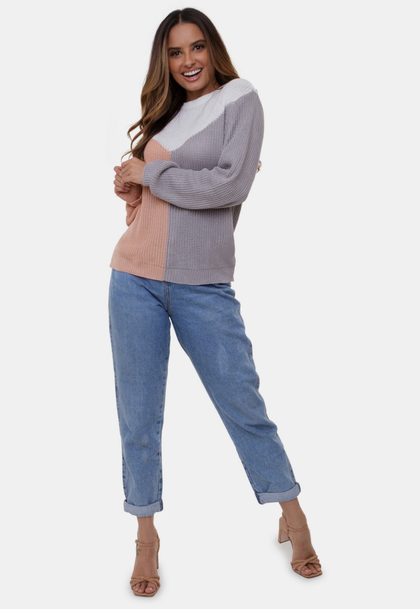 Blusa Pink Tricot Sarah de Tricô Fang e Estampa em 3 Cores Colorida Feminina Cinza/Azul Claro