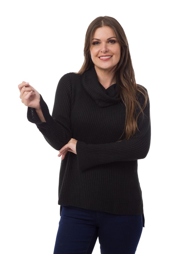 Blusa Pink Tricot(Tricô) Manga Longa Cacharrel Feminina Preto
