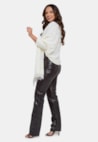 Blusa Poncho Pink Tricot Franjas de Tricô Feminino Off White