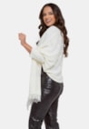 Blusa Poncho Pink Tricot Franjas de Tricô Feminino Off White