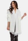 Blusa Poncho Pink Tricot Franjas de Tricô Feminino Off White
