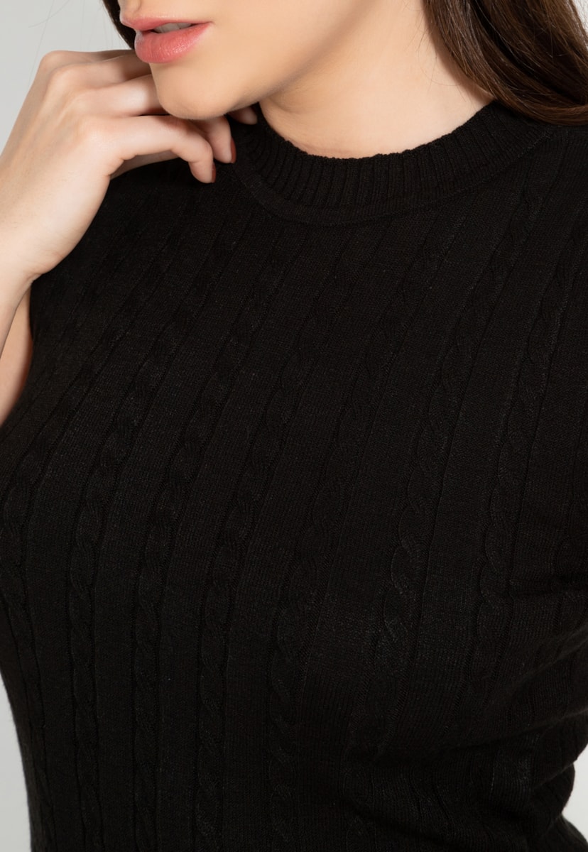 Blusa Regata de Tricô Trançado Básica Pink Tricot Feminina Preto