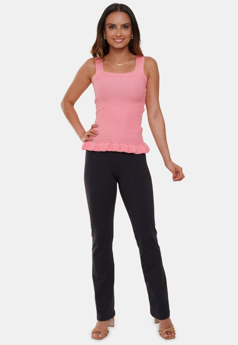 Blusa Regata Pink Tricot Bertha de Tricô Modal Canelado Peplum Alça Feminino Rosa Claro