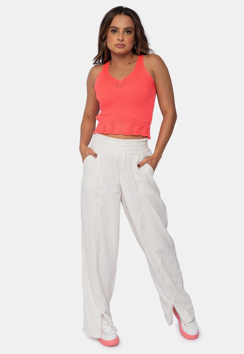 Blusa Regata Pink Tricot de Tricô Modal com Decote V Feminino Salmão Eva