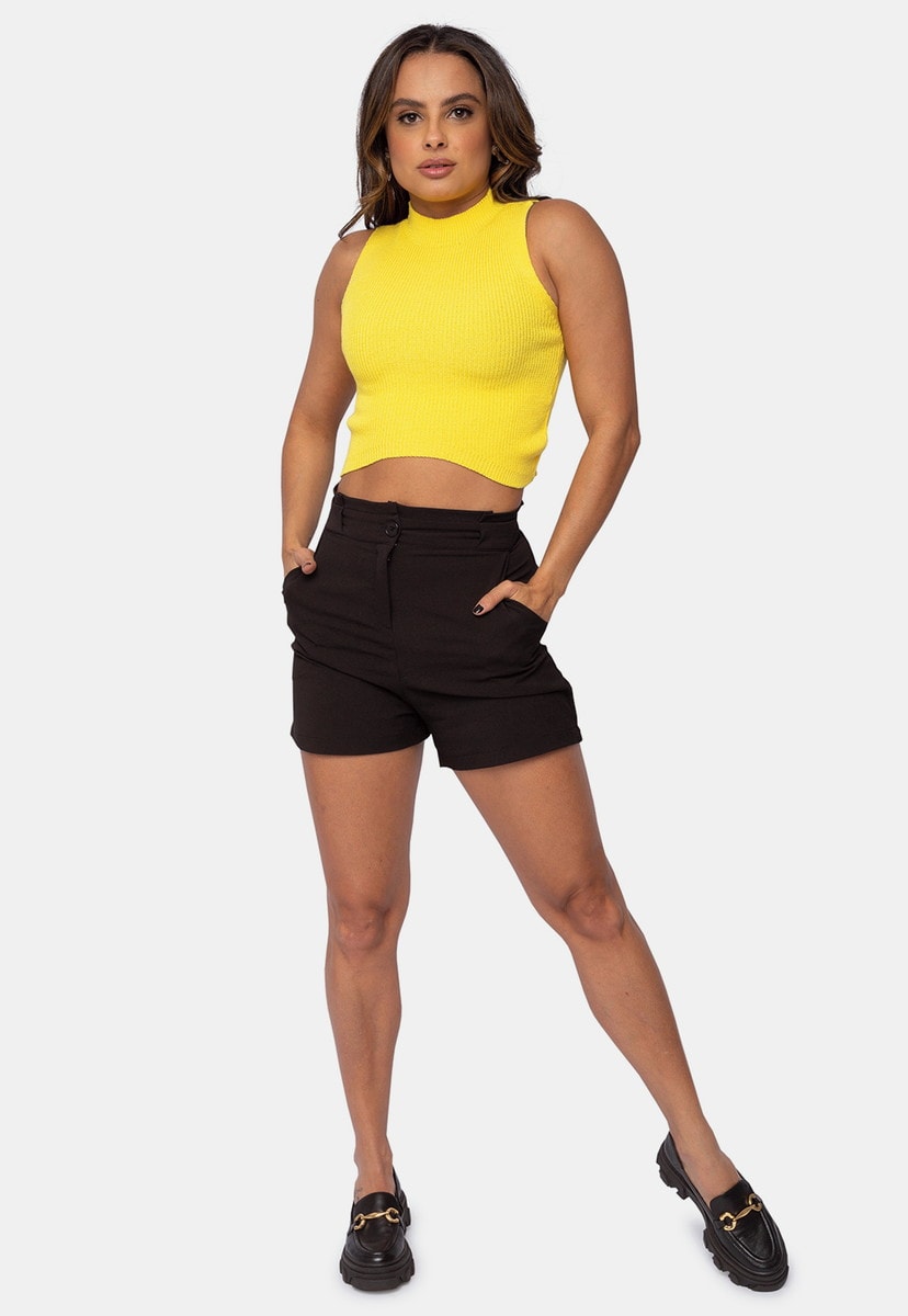 Blusa Regata Pink Tricot Decote Invertido de Tricô Modal Feminino Amarelo Alda