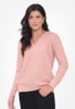 Blusa Suéter Manga Longa de Tricot Decote nas Costas Feminina Rosa