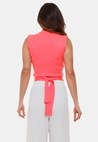 Blusa Top Cropped Regata Pink Tricot Maya de Tricô Modal Decote Redondo Amarração Cintura Feminino Coral