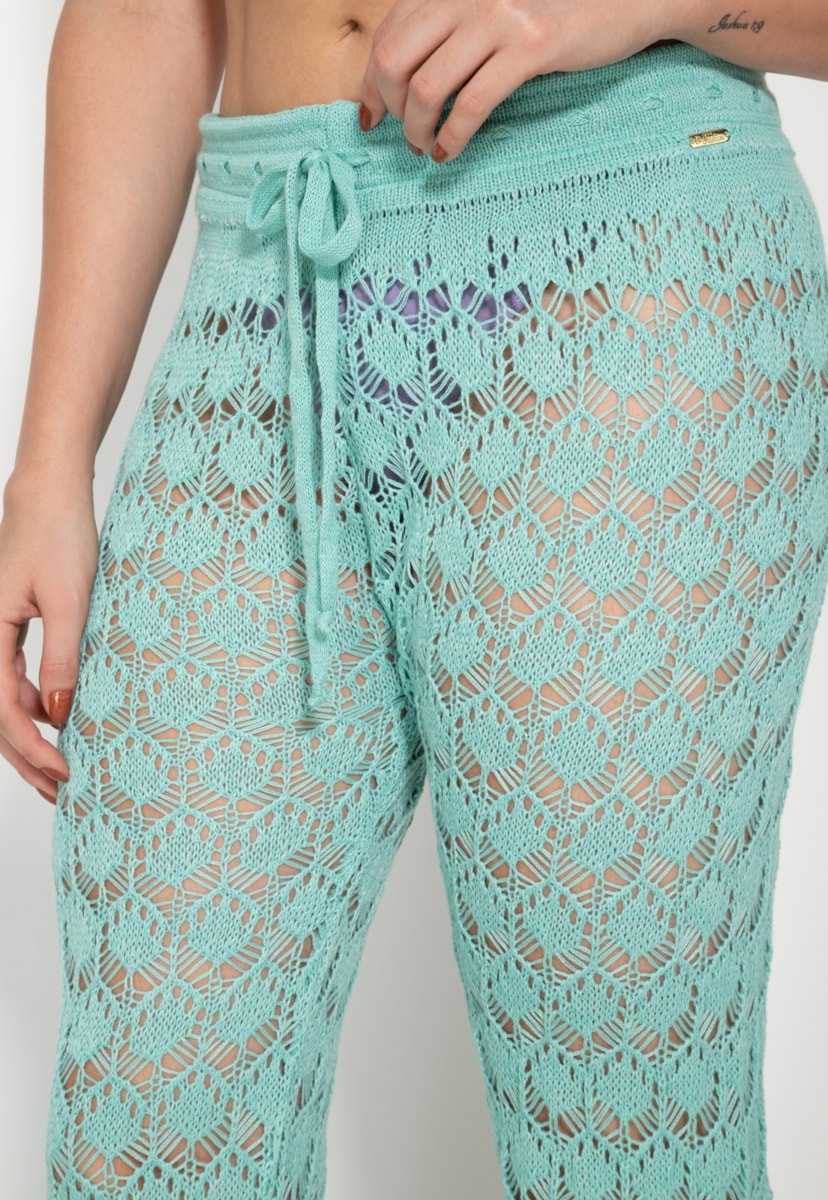 Calça Saída de Praia de Tricô Rendada Pink Tricot Feminina Verde