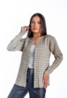 Casaco Cardigan Tweed de Tricot Mescla Estampado Feminino Bege